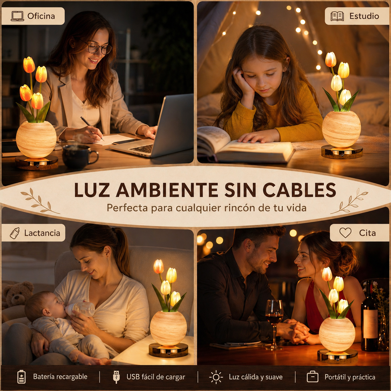 Lampara LED de Tulipanes