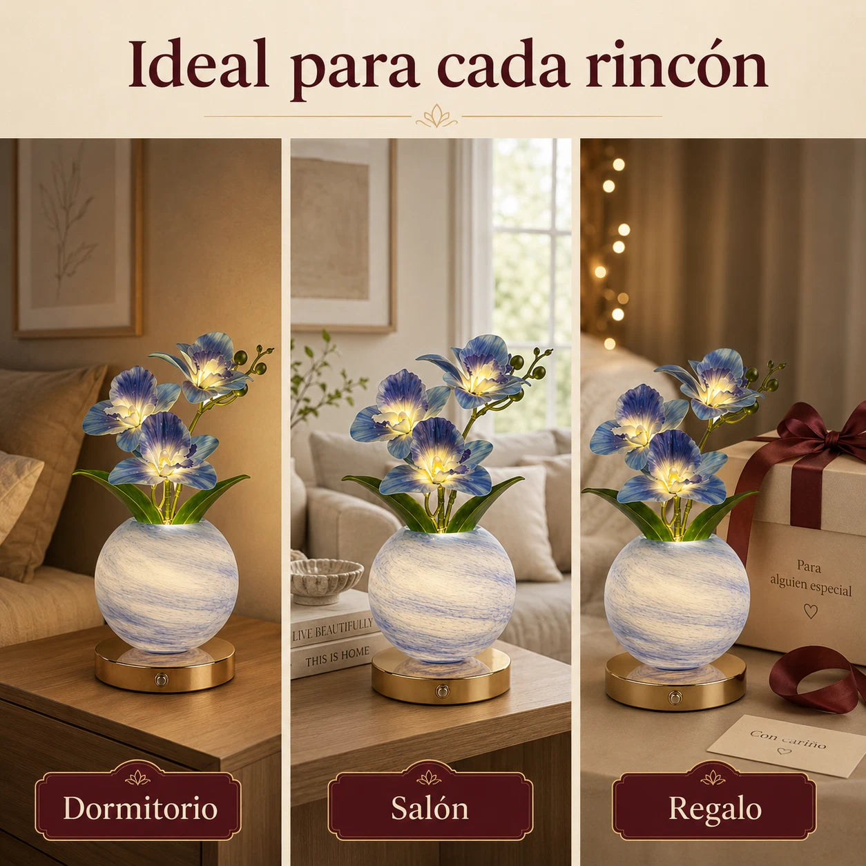 Lámpara LED Orquídea Recargable – Luz Decorativa con 3 Modos