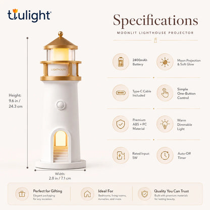 Moonlit Lighthouse Projector - Realistic Moon Projection & Ambient Night Light