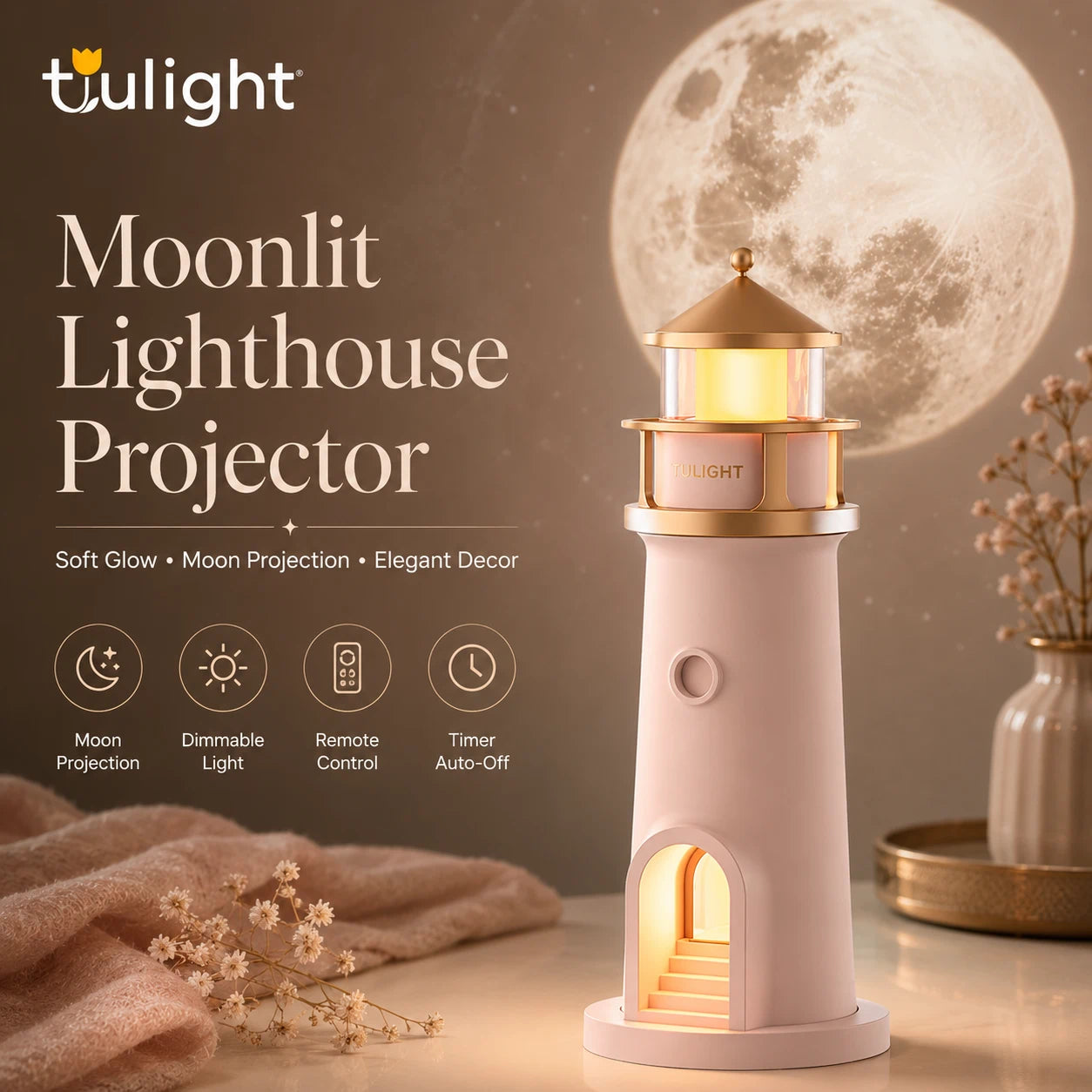 Moonlit Lighthouse Projector - Realistic Moon Projection & Ambient Night Light