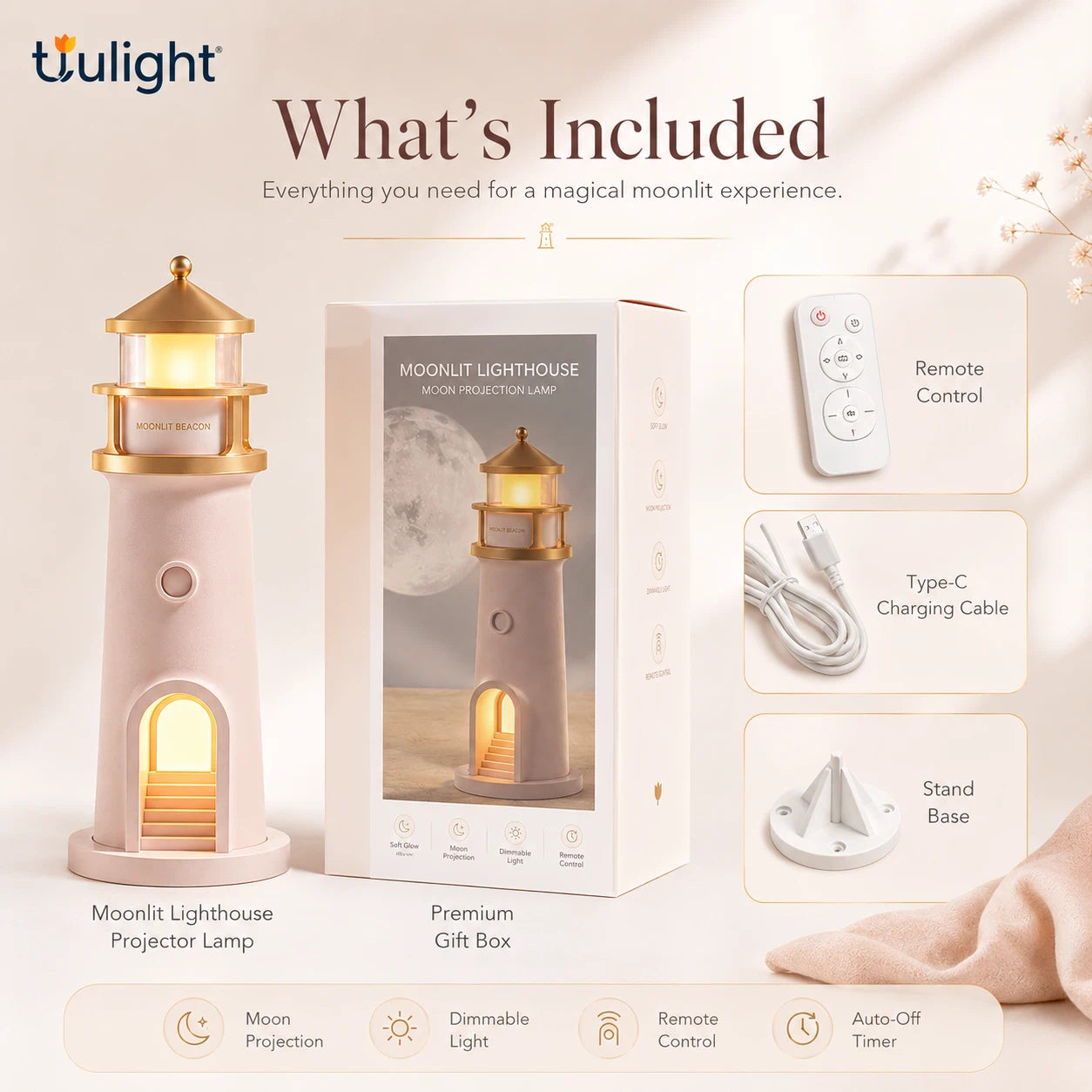 Moonlit Lighthouse Projector - Realistic Moon Projection & Ambient Night Light