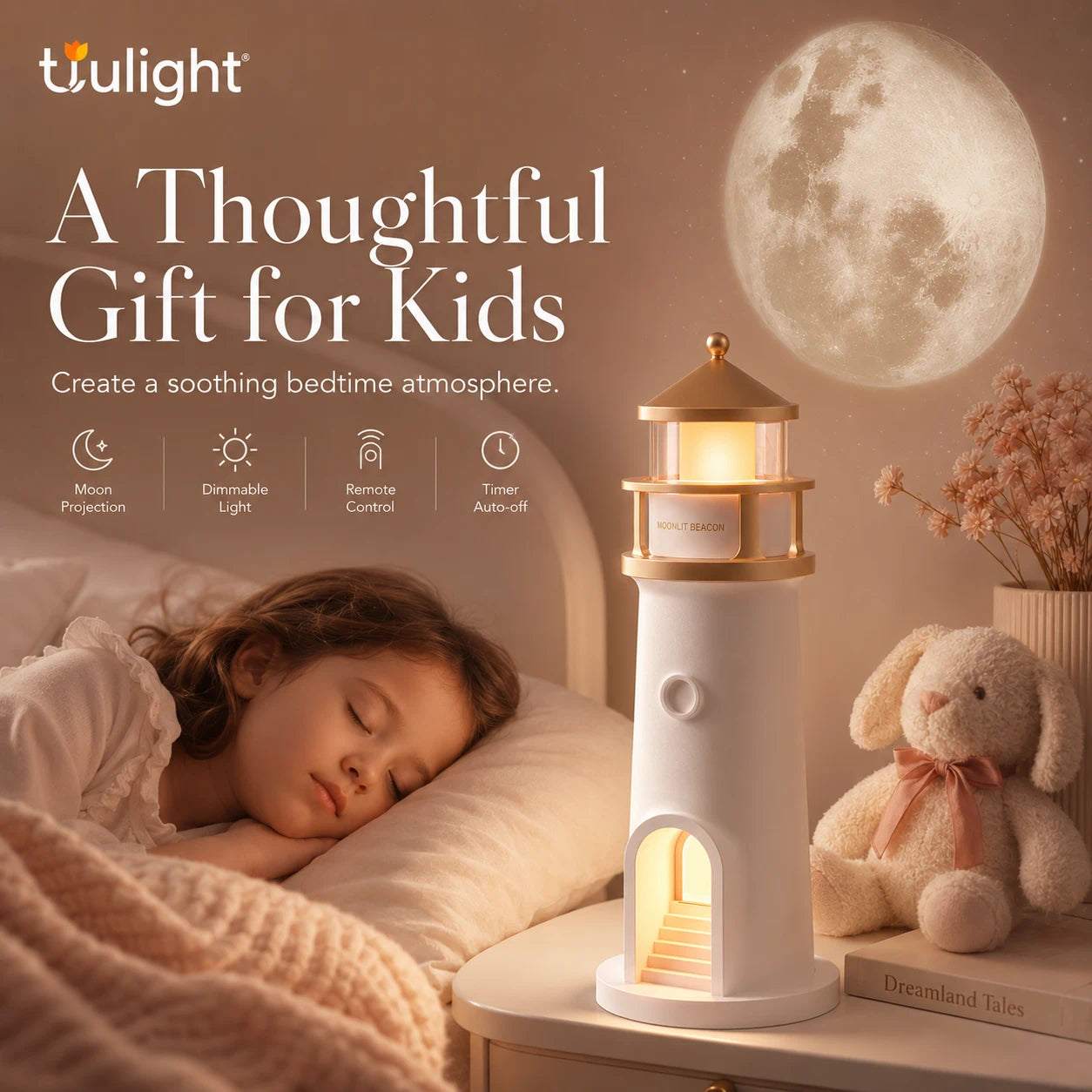 Moonlit Lighthouse Projector - Realistic Moon Projection & Ambient Night Light