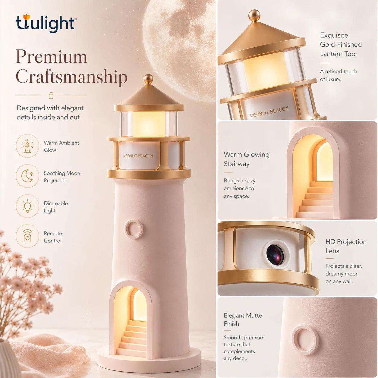 Moonlit Lighthouse Projector - Realistic Moon Projection & Ambient Night Light