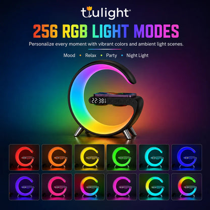 Tulight Smart Sunrise Alarm Clock - 4-in-1 Intelligent Atmosphere Lamp with 15W Fast Wireless Charger, Bluetooth Speaker & App Control for Bedroom Decor
